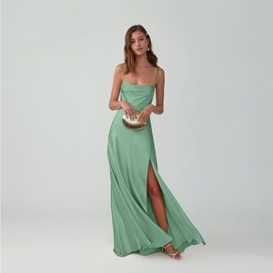 NWT Fame and Partners Rosabel Sage Green Cowl Silky Maxi Formal Dress